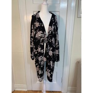 Spiritual Gangster Kimono Black Floral Print Front Tie Cardigan Robe / One Size